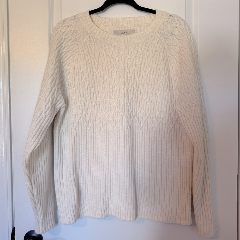 LOFT Women's Ivory Cable Knit Sweater Size XL